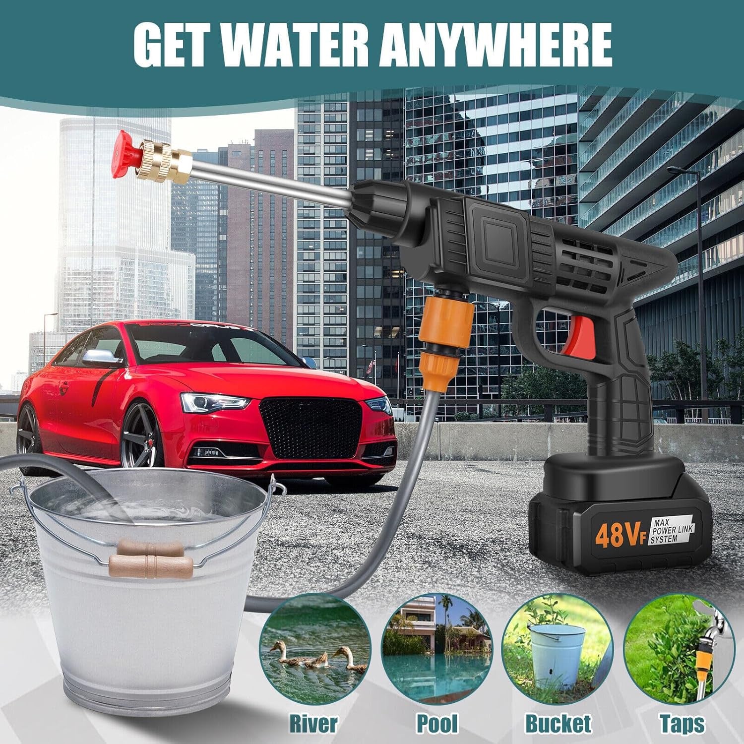 48V Car Washer Gun Wireless High Pressure Washer Water Spray Gun, Car washing Kit - Shopmania Wholesale