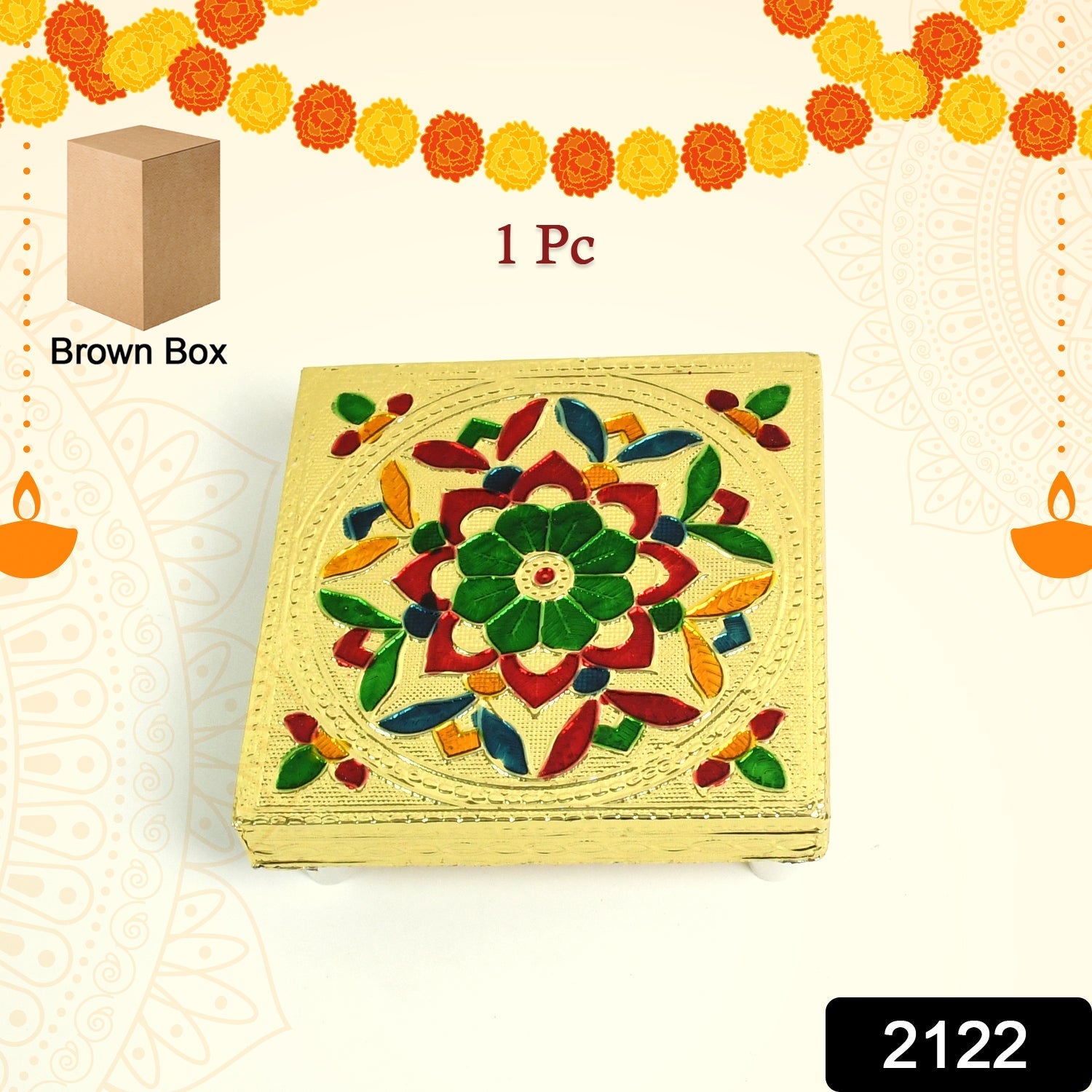 Handicraft Wood Chowki for Pooja , Wooden Bajot for Sitting, Multipurpose Stool (Multi color) (1 Pc) your brand