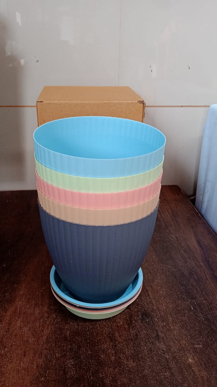 Plastic Flower Pot with Bottom Tray (5 Pcs Set) - Shopmania Wholesale