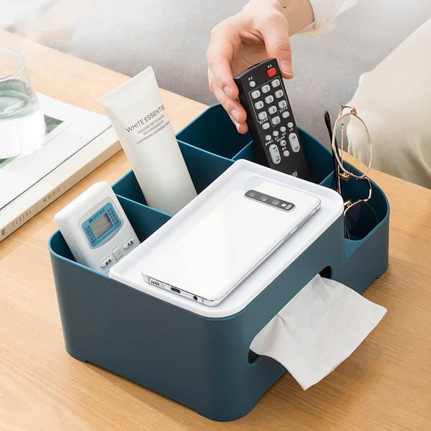 Tissue Paper Storage Holder, Stationery Storage Remote Control, Decorative Pen, Pencil, Napkin, Mobile Phone Multi-Function Desk Storage Organizer for Home and Office (6 Compartment) your brand