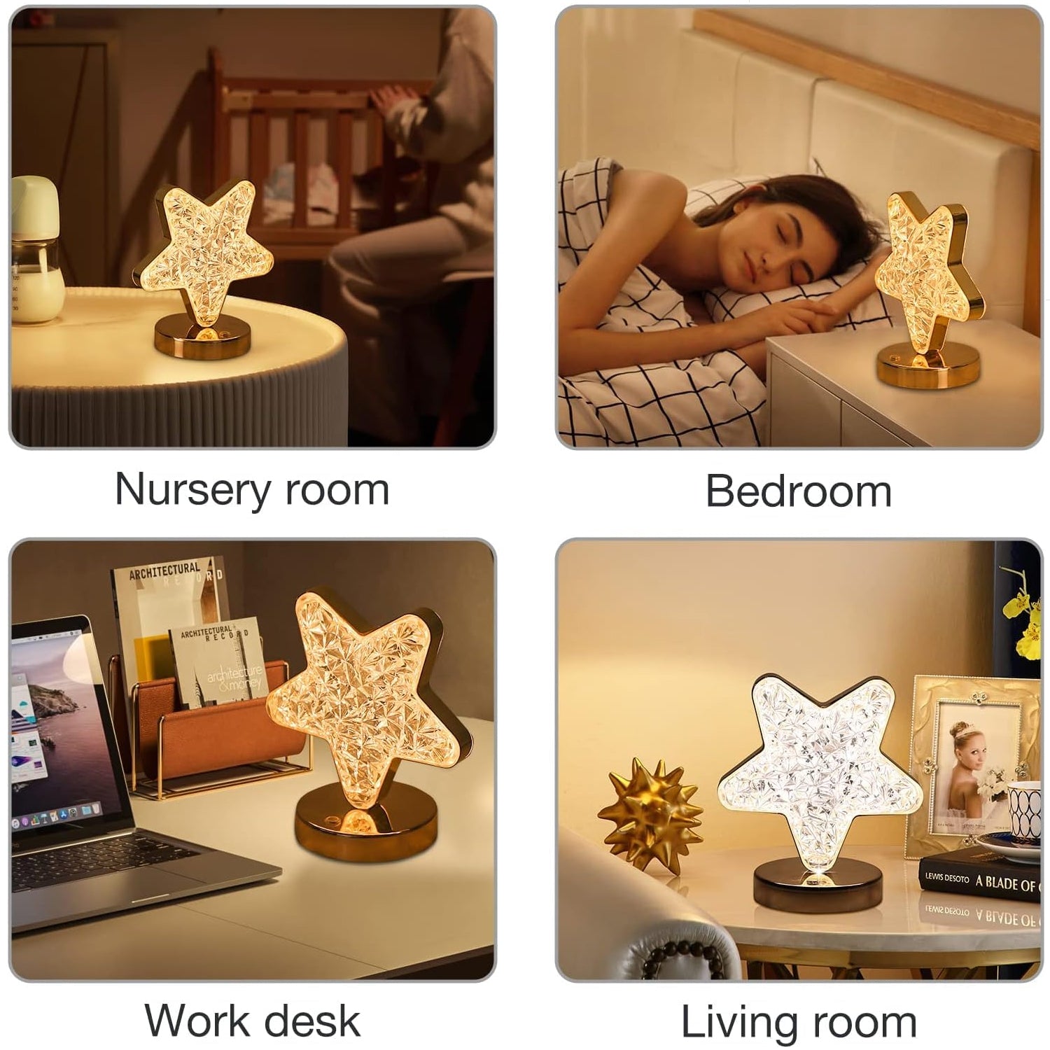 Star Shape Crystal Diamond Lamp Cordless Luxury Lamp with USB Rechargeable, 3-Way Dimmable & Touch Control Decorative Nightstand Lamp for Bedroom, Living Room, Party, Restaurant Decor (1 Pc ) - Shopmania Wholesale