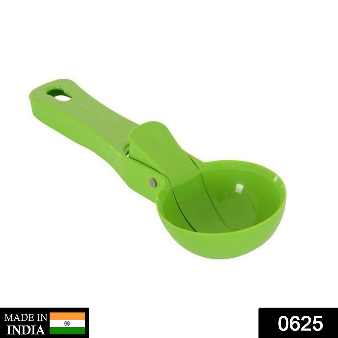 Green plastic ice cream scoop, single piece.