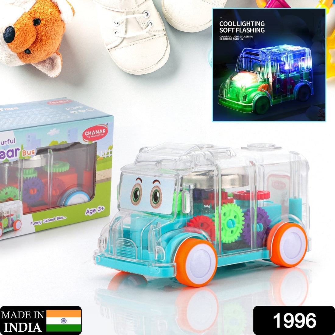 Mini school bus toy with musical feature.