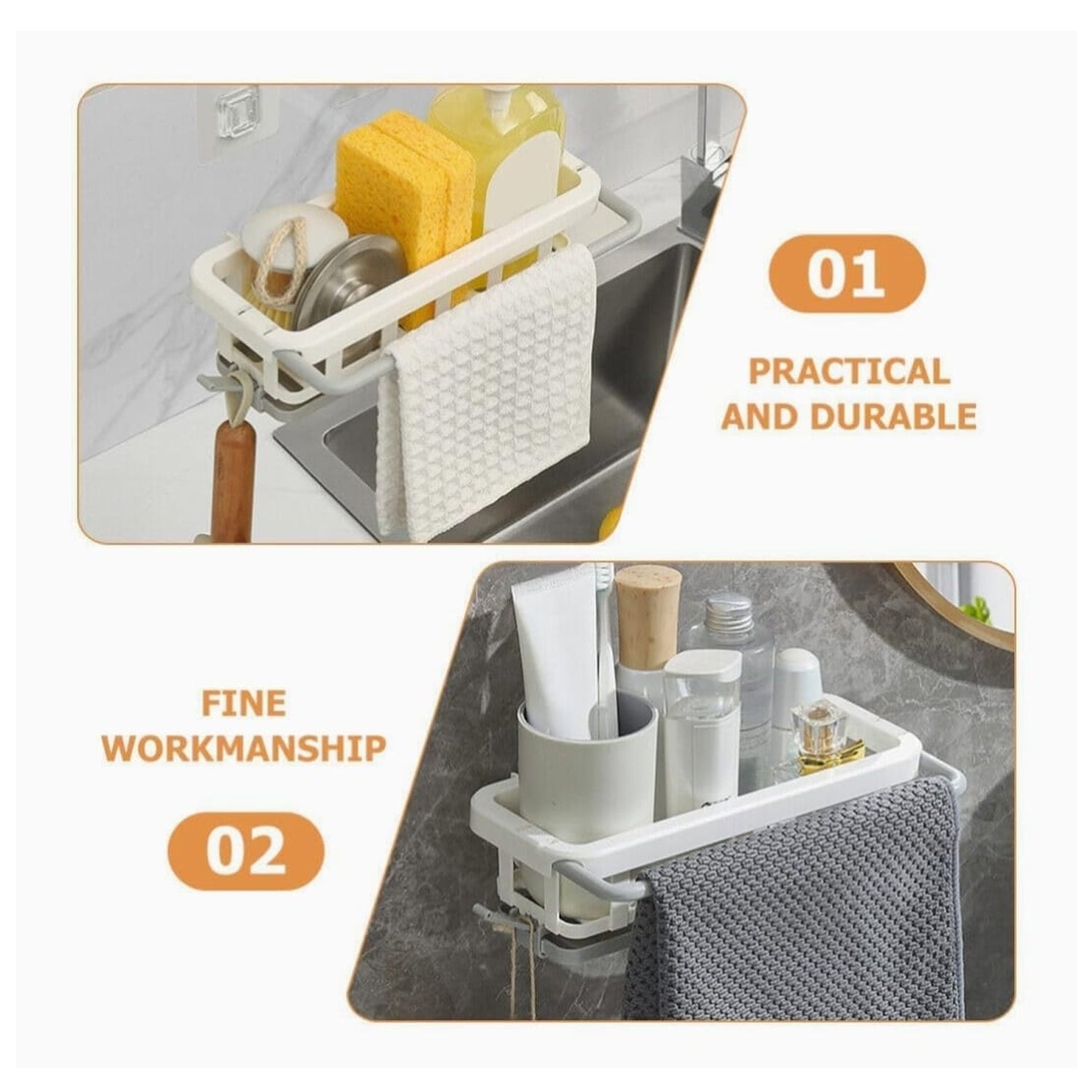 Multipurpose Platic Hanging Drain Rack Retractable Sponge Storage Hanging Rack With Adhesive Hook for Kitchen and Bathroom Dishcloth Holders Basket Drying Tray Organizer - Shopmania Wholesale