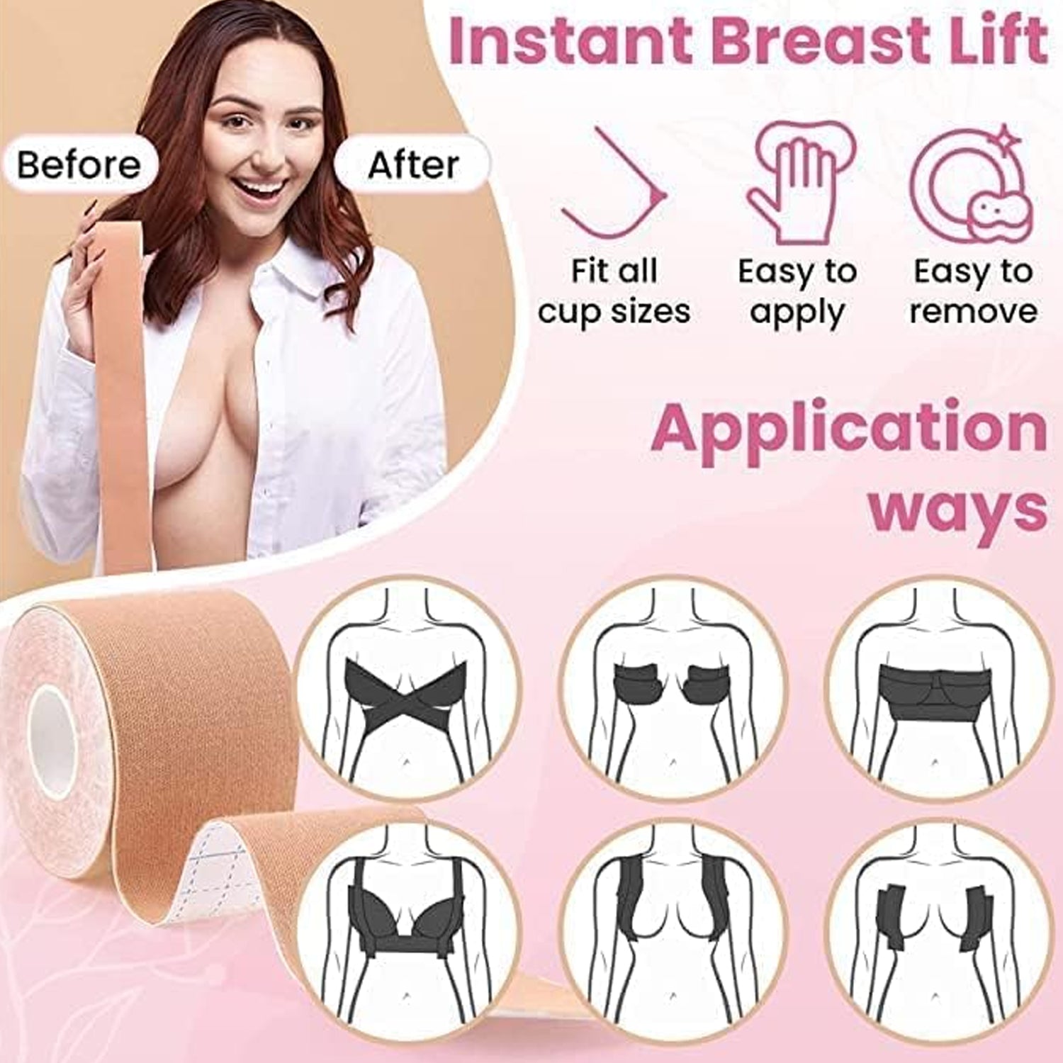 Boob Tape with Nipple Covers: Cotton, Breathable, Lift & Support (5m, 10 Pairs) your brand