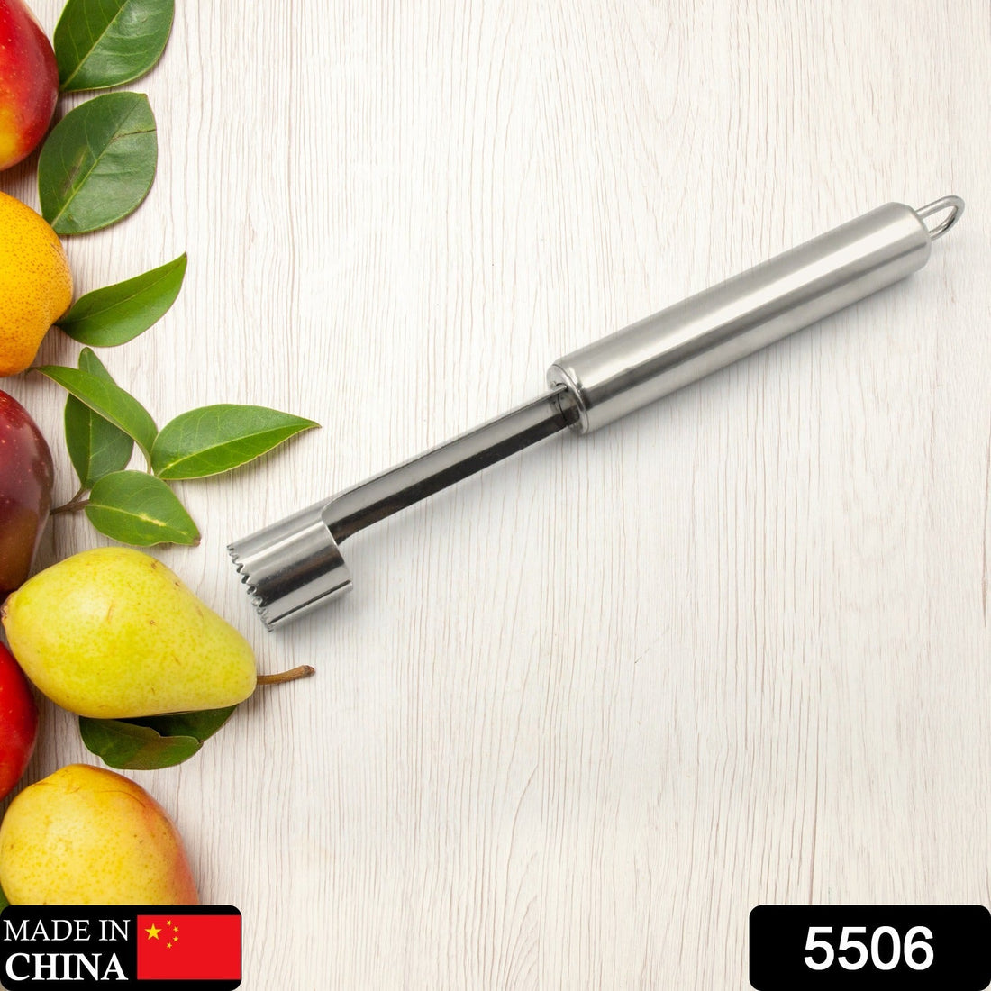 Stainless steel fruit core remover for apples and pears