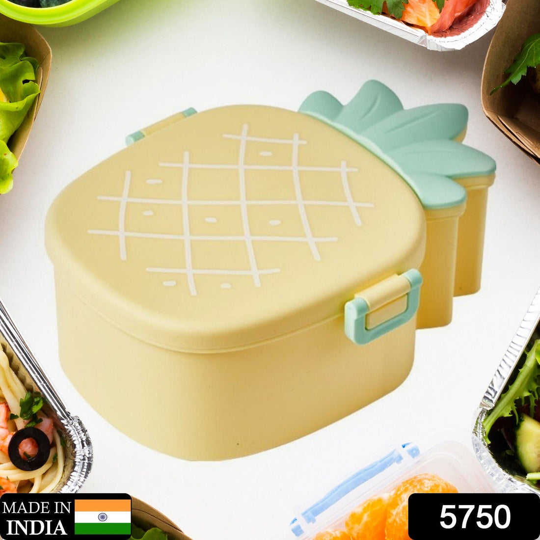 Kids Lunch Box Cute Pineapple Shaped Bento Box with Fork Spoon Snack Container Microwave Portable Office Lunch Box (1 Pc / With Spoon & Fork) your brand