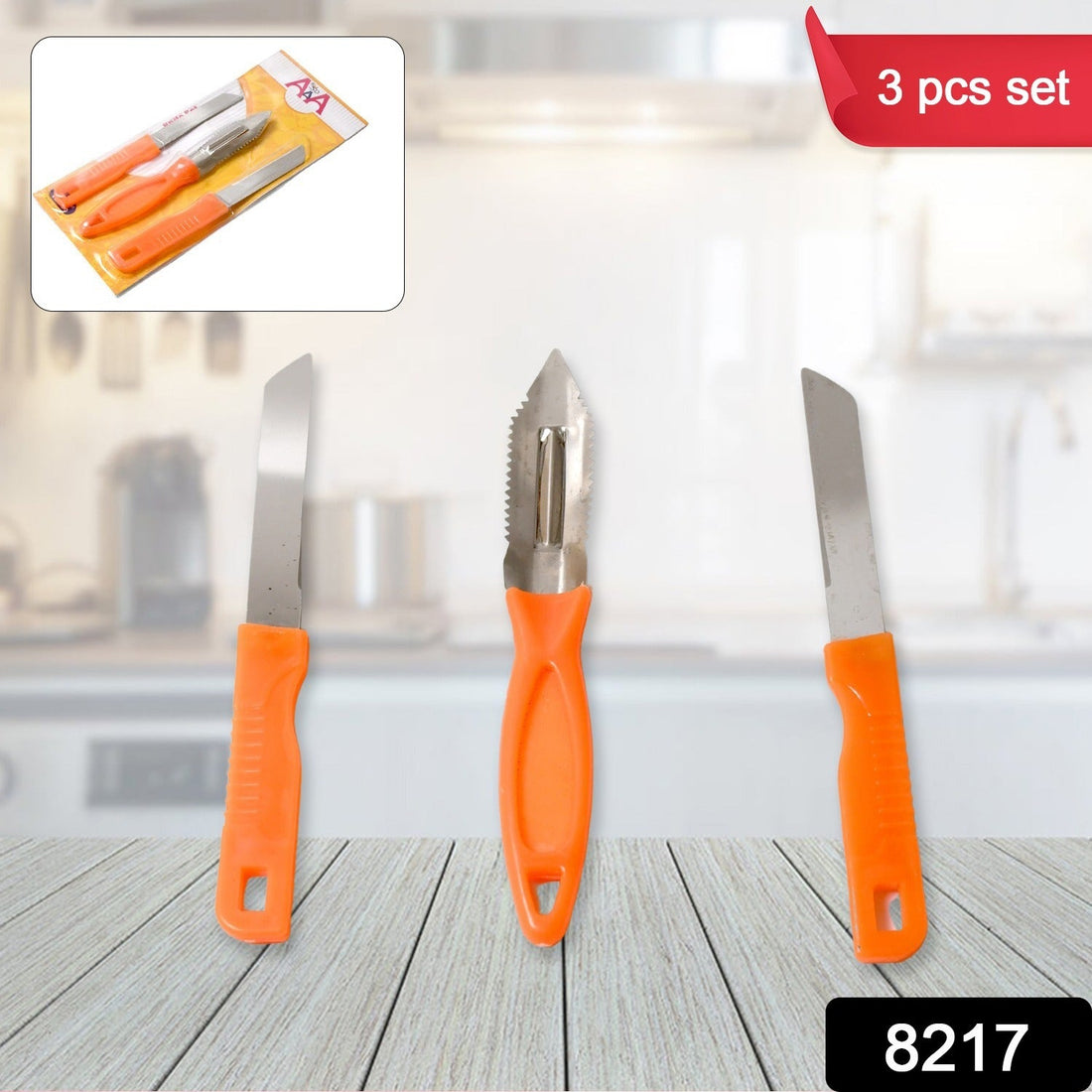 3in1 Multipurpose Stainless Steel Classic Kitchen Knife Set of 3 for Fruits and Vegetable Chopping / Cutting / Peeling, Kitchen Knife / Vegetable Peeler / Plain Knife your brand