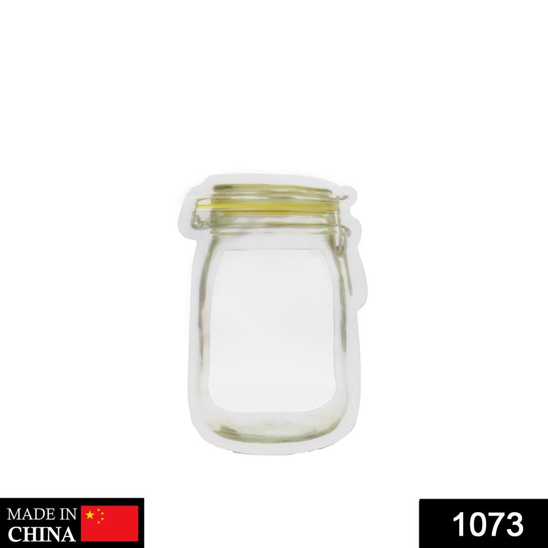 Airtight plastic food storage jar with zipper, 150ml capacity.