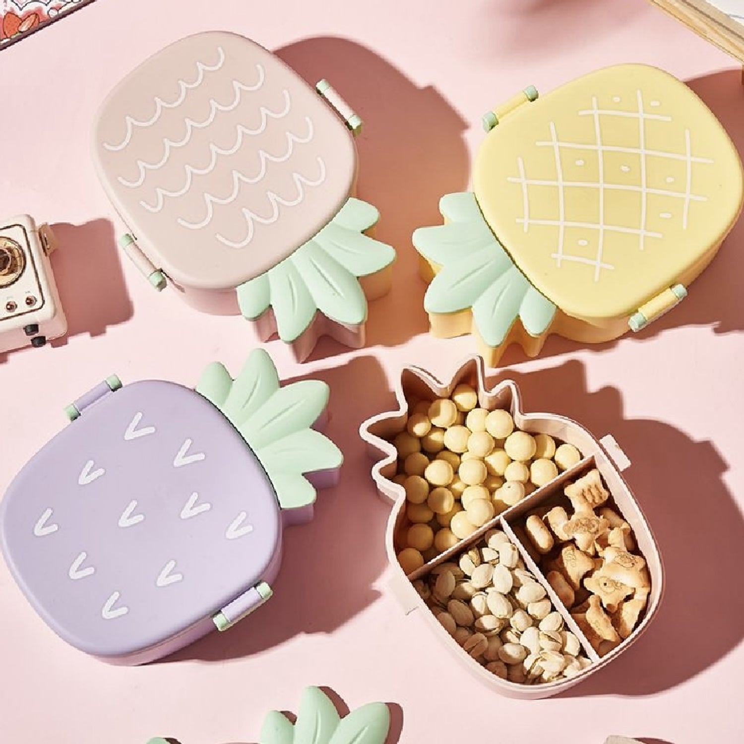 Kids Lunch Box Cute Pineapple Shaped Bento Box with Fork Spoon Snack Container Microwave Portable Office Lunch Box (1 Pc / With Spoon & Fork) your brand
