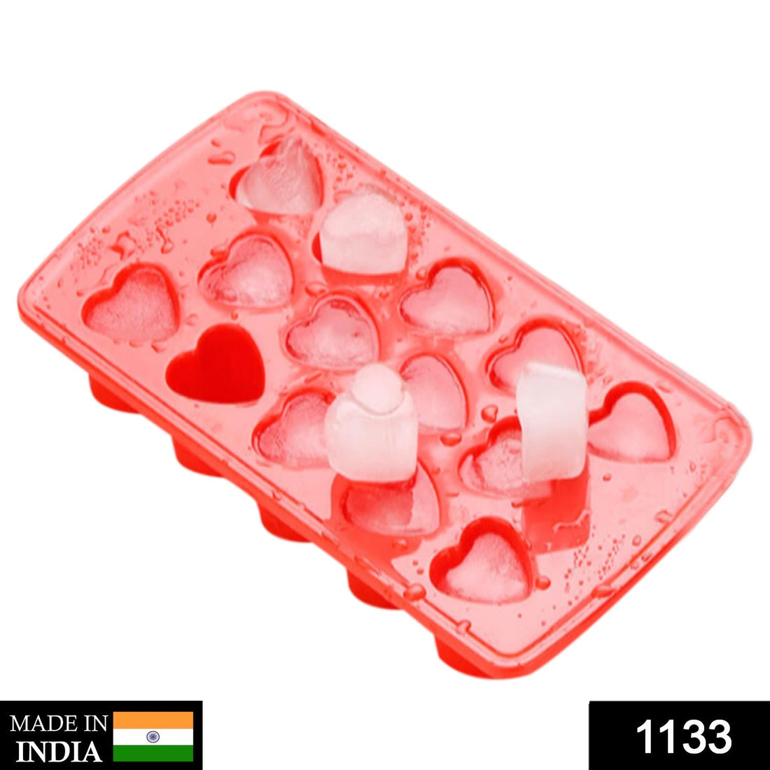 Heart-shaped ice cube tray, creates heart-shaped ice for drinks.