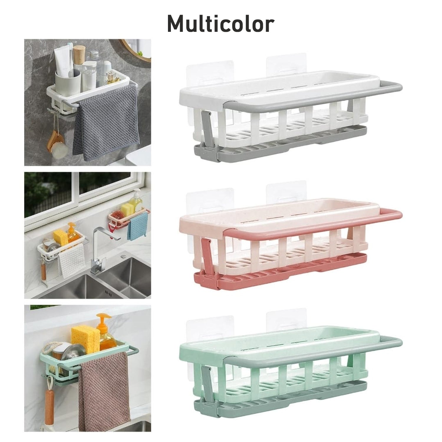 Multipurpose Platic Hanging Drain Rack Retractable Sponge Storage Hanging Rack With Adhesive Hook for Kitchen and Bathroom Dishcloth Holders Basket Drying Tray Organizer - Shopmania Wholesale