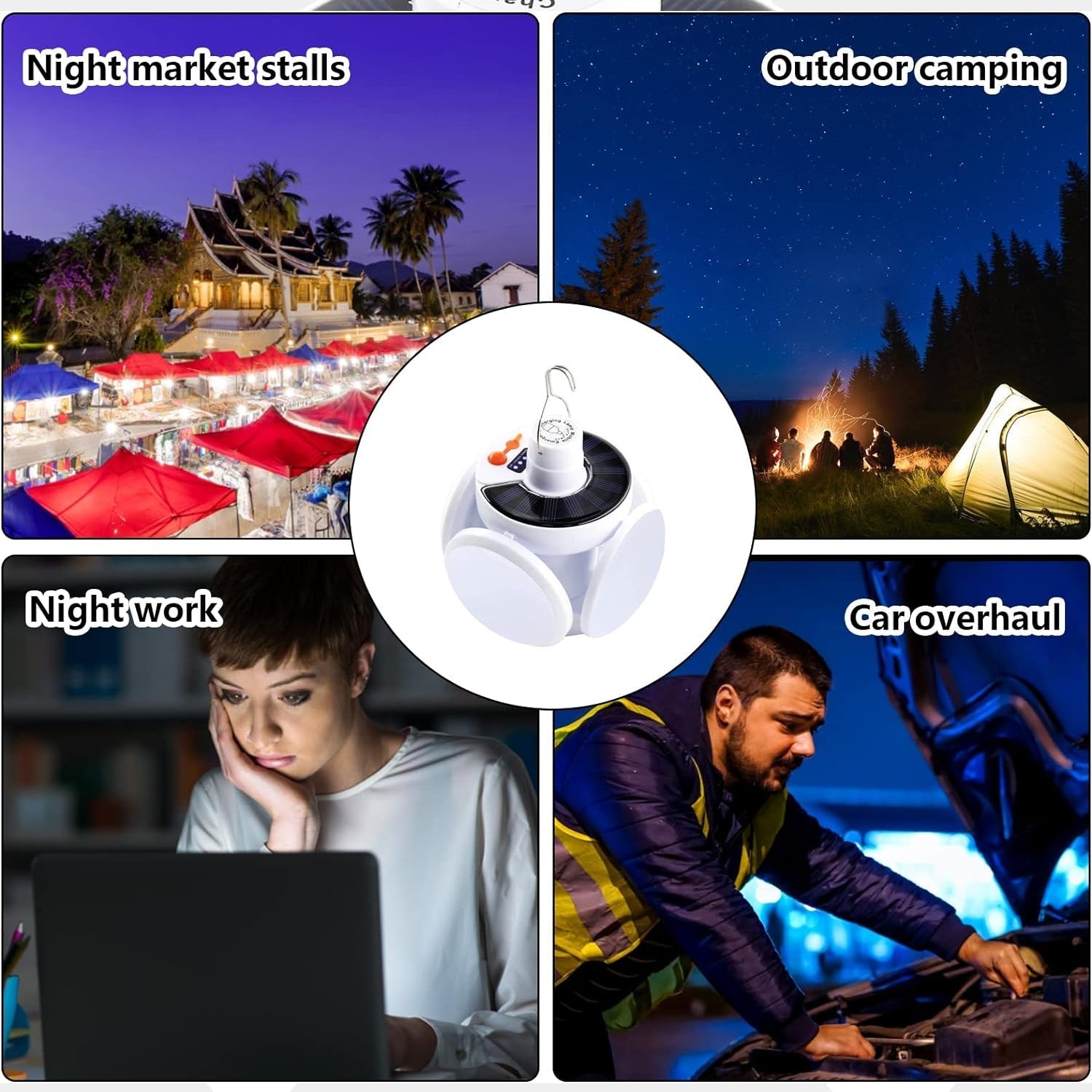Solar Multi-Functional Emergency LED Light Bulb with USB Charging, LED camping lamp, camping lamp, USB rechargeable, 5 brightness light modes, foldable camping light, SOS IP65 waterproof camping light, blackout emergency equipment, camping gadgets your brand