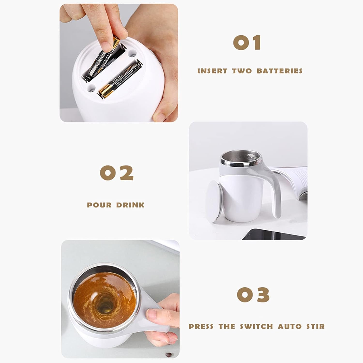 Stirring Coffee Mug | Magnetic Stirring Coffee Cup | Stainless Steel Mug for Milk | Travel Mixing Cup | Self Stirring Coffee Mug, Suitable for Coffee / Milk / Hot Chocolat | Battery Operated ( Battery Not Included) - Shopmania Wholesale