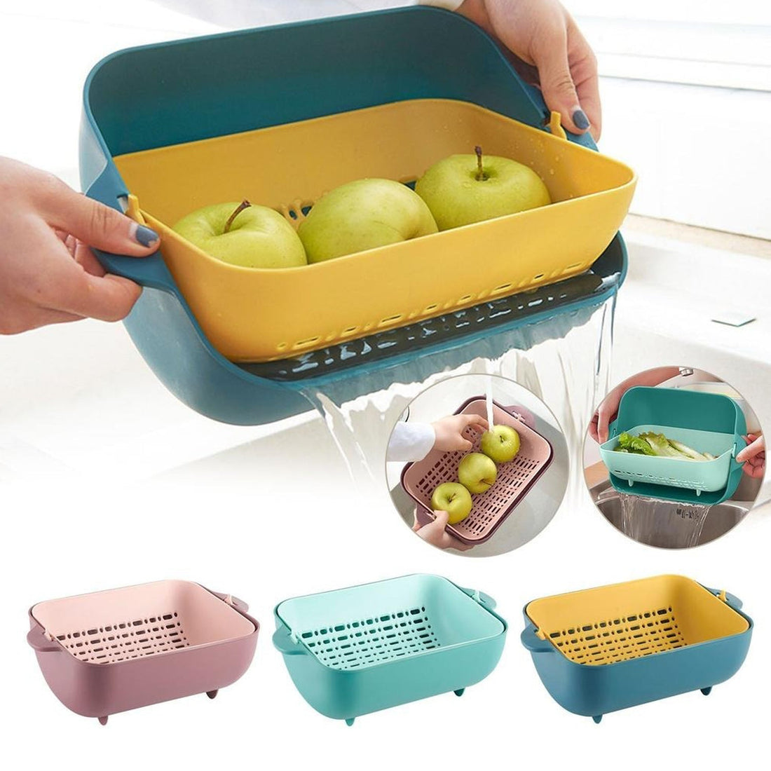 BPA-free double-layered strainer bowl with handles