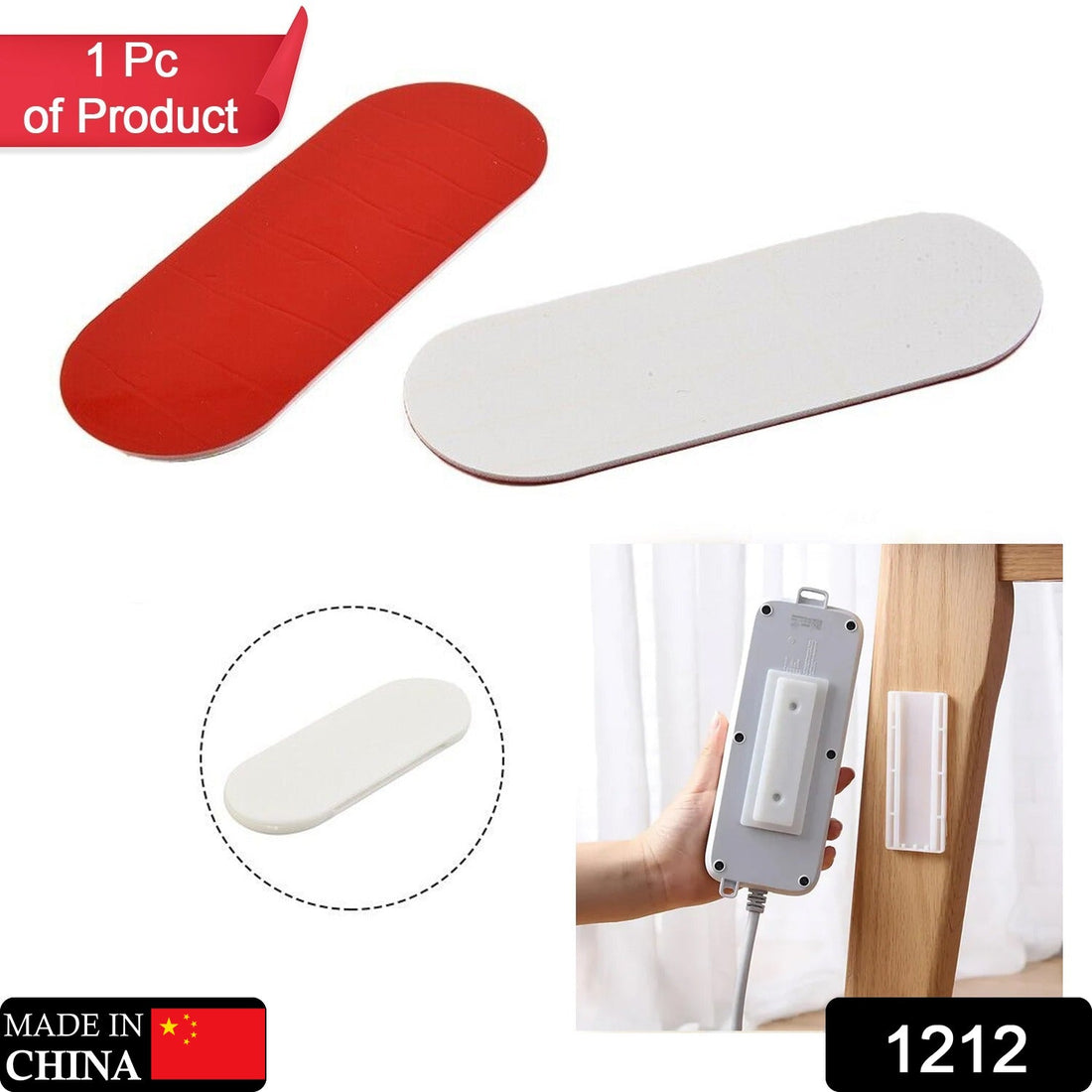 Self-adhesive wall mount for plug and power strip organization