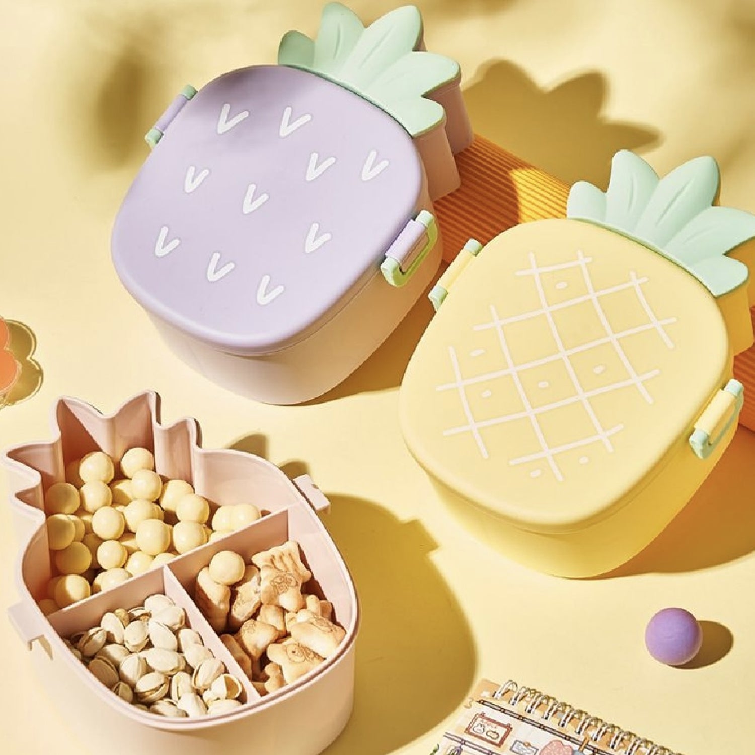 Kids Lunch Box Cute Pineapple Shaped Bento Box with Fork Spoon Snack Container Microwave Portable Office Lunch Box (1 Pc / With Spoon & Fork) your brand