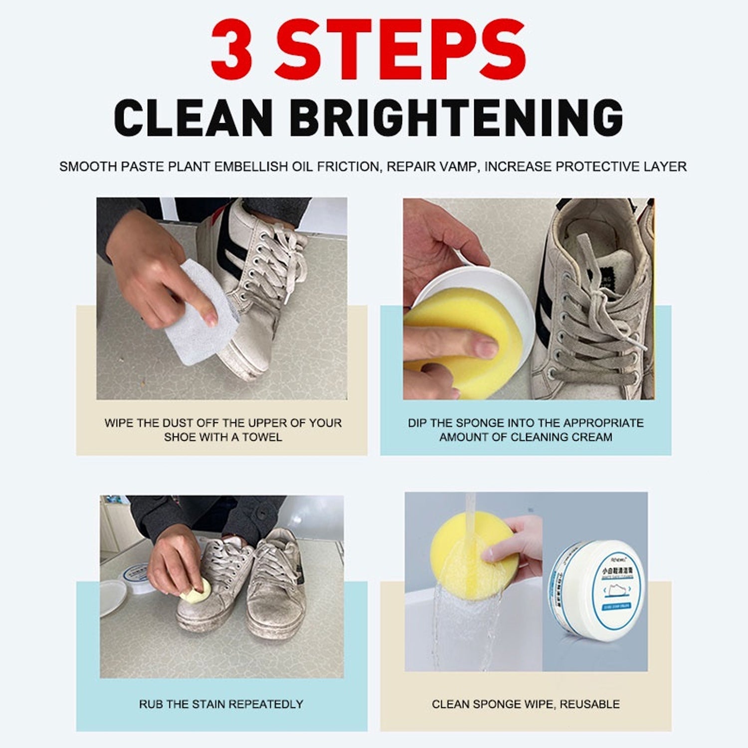 Stain Remover Cleansing Cream for Shoe Polish Sneaker Cleaning Kit Shoe Eraser Stain Remover White Rubber Sole Shoe Cleaner White Shoe Cleaning Cream Stain Remover (120 Gm Approx) - Shopmania Wholesale
