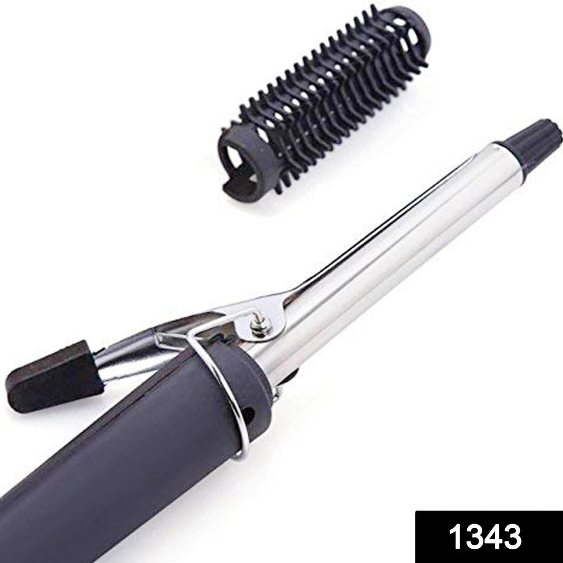 Black hair curling iron rod with heat control.