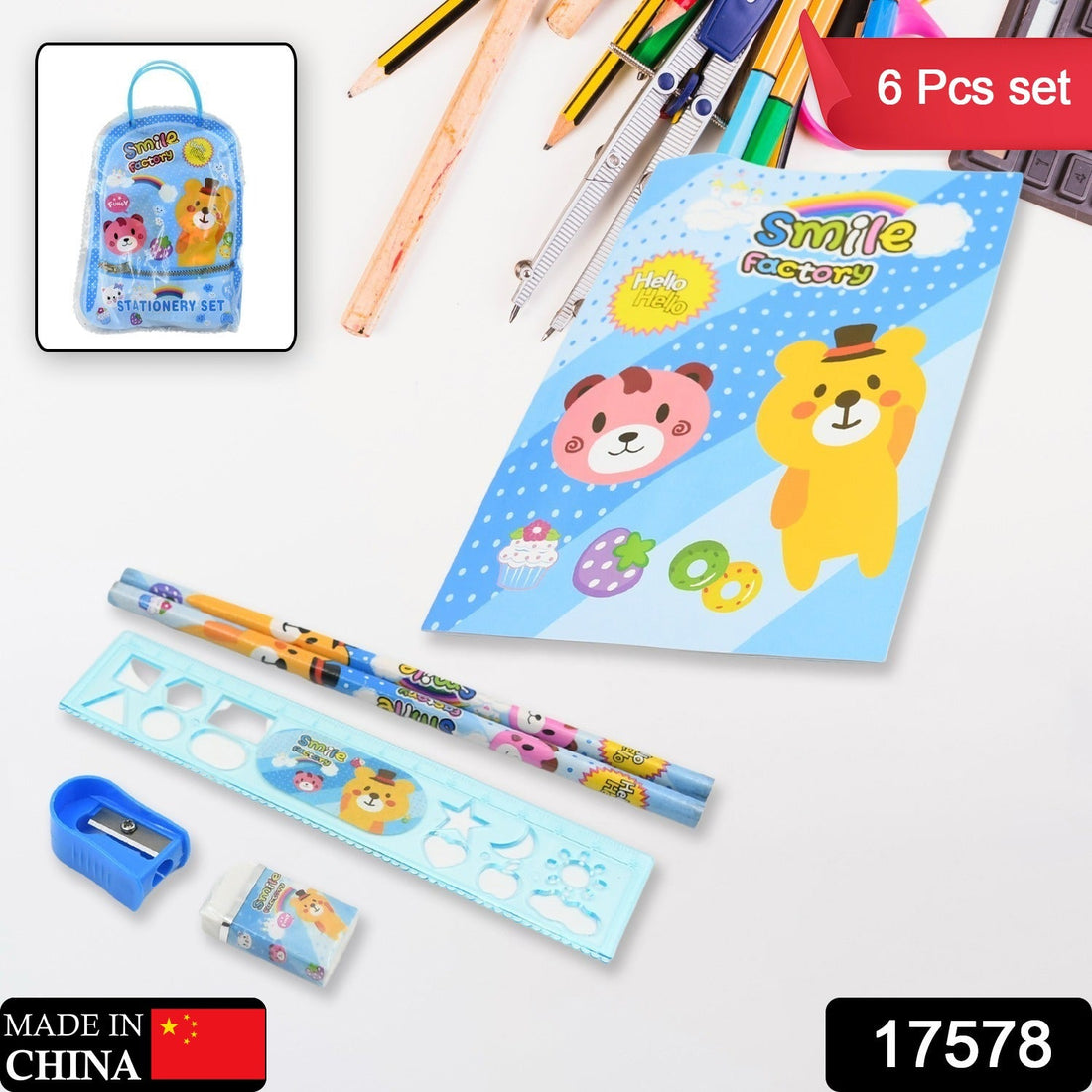 Stationery Kit for Kids - Stationery Set, Includes Wooden Pencil, Sharpener, Pencil and Eraser Set, Birthday Return Gift for Kids, Boys, Girls, 2 Pencil, 1 Scale, 1 Notebook,1 Sharpener, 1 Eraser & With Zip Bag (6 Pcs Set) - Shopmania Wholesale