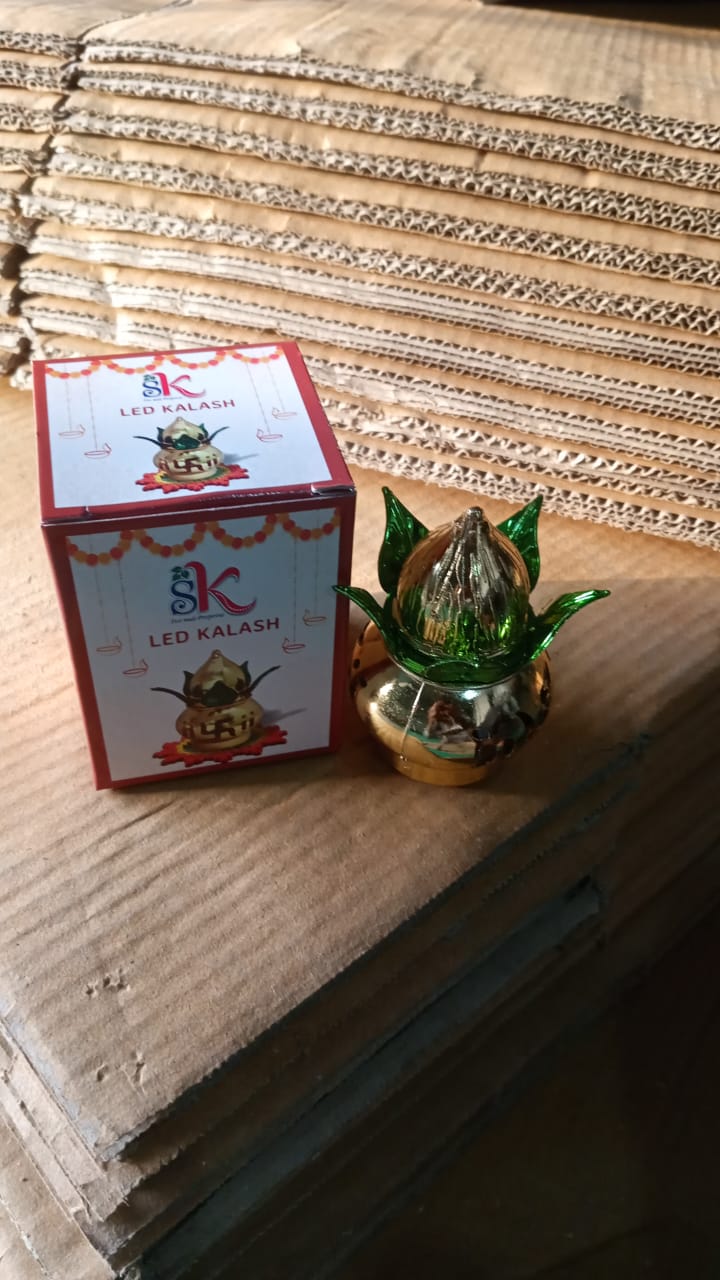 Gold Plated Eco Friendly LED Kalash  for Pooja Mandir (1 pc / Multicolor LED) - Shopmania Wholesale