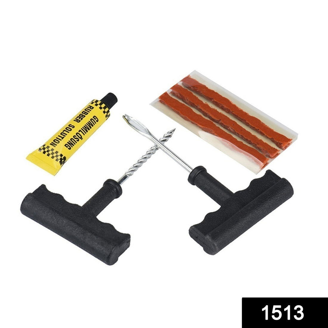 Tubeless tyre repair kit with pliers and rubber cement