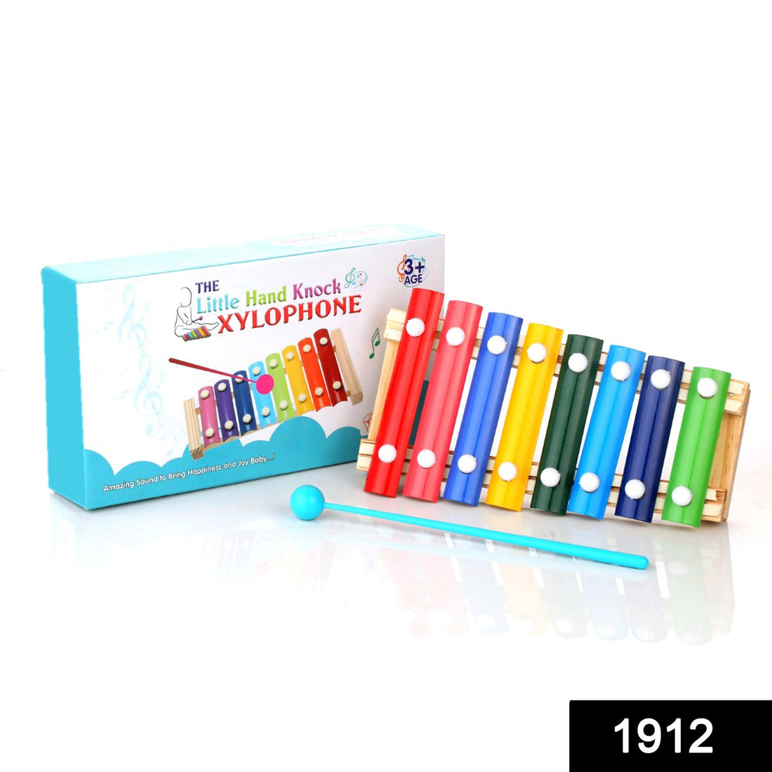 Colorful wooden xylophone with multicolored bars and mallet