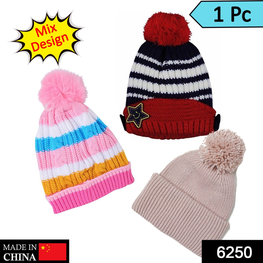 Black woolen winter cap with fur lining inside