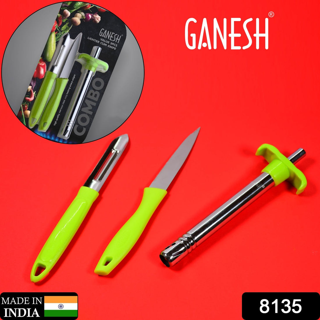 Ganesh 3-piece set including a lighter, knife, and peeler