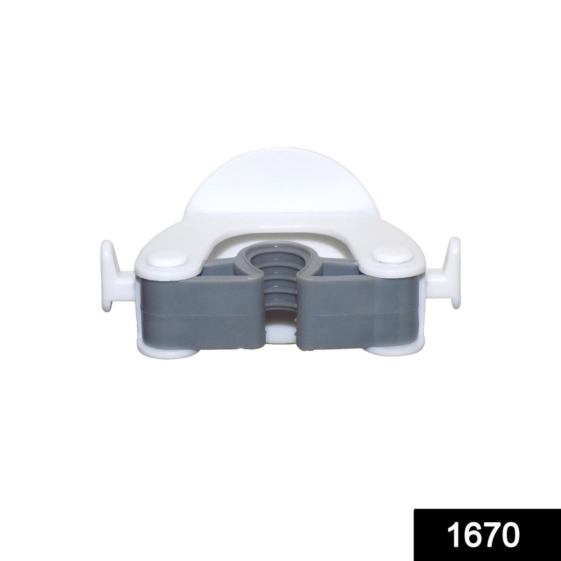 Mop and broom holder for wall-mounted storage.