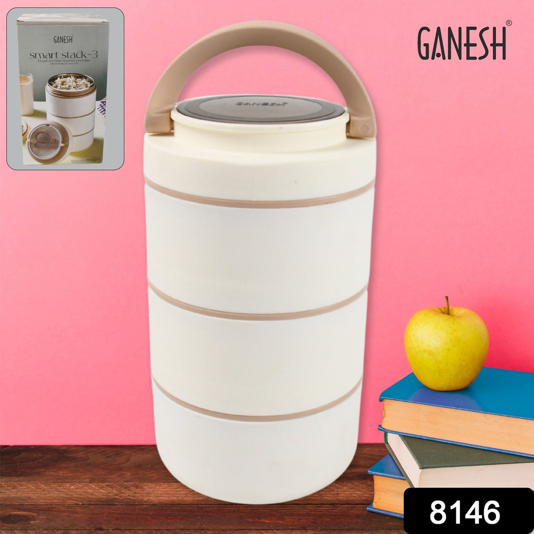 Ganesh Smart Stack 3 Layer Portable Lunch Box Stainless Steel Airtight Leak-Proof Lunch Box for Office, School, Picnic: Color May Vary (3 Layer) - Shopmania Wholesale