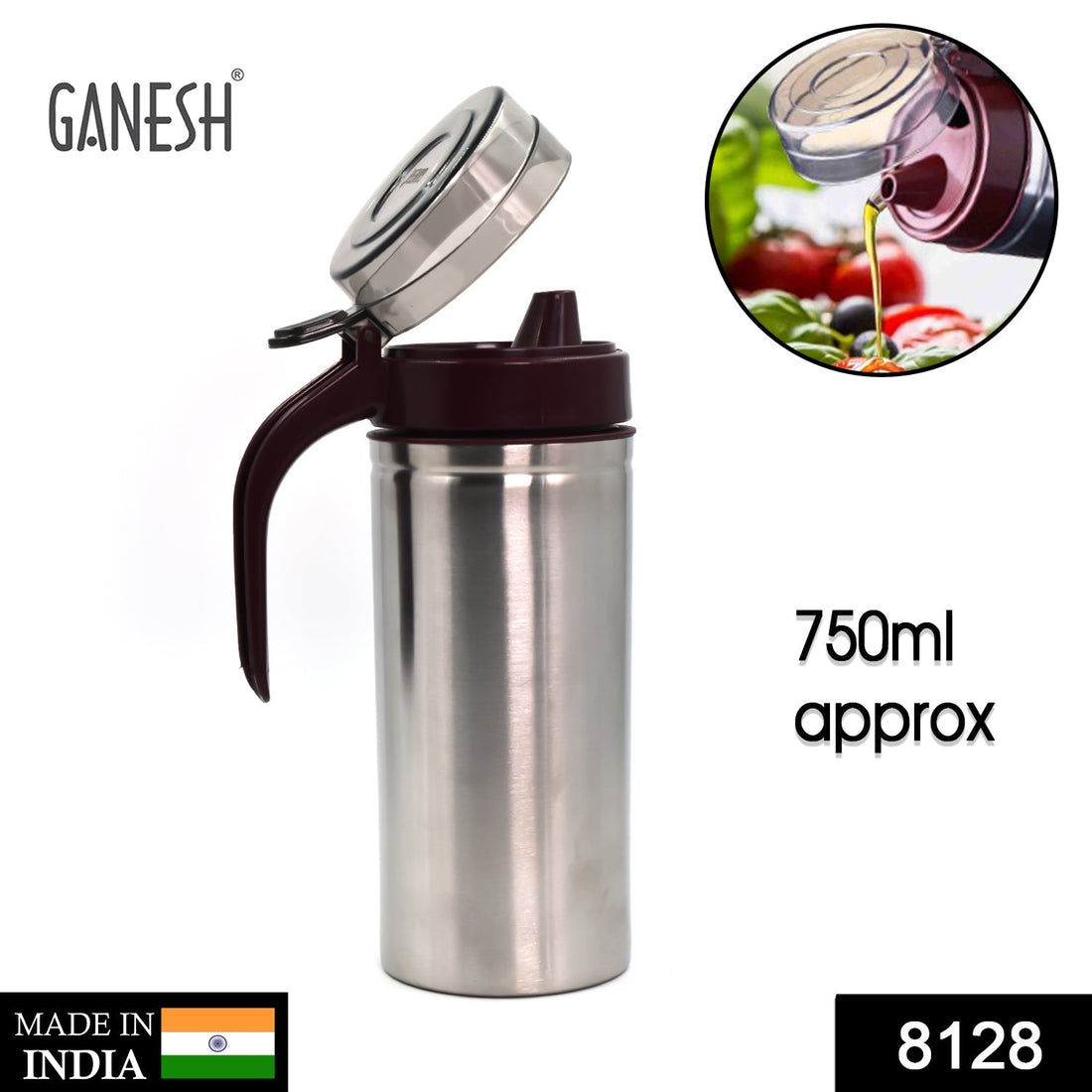 Stainless steel oil dispenser with small nozzle, 750ml