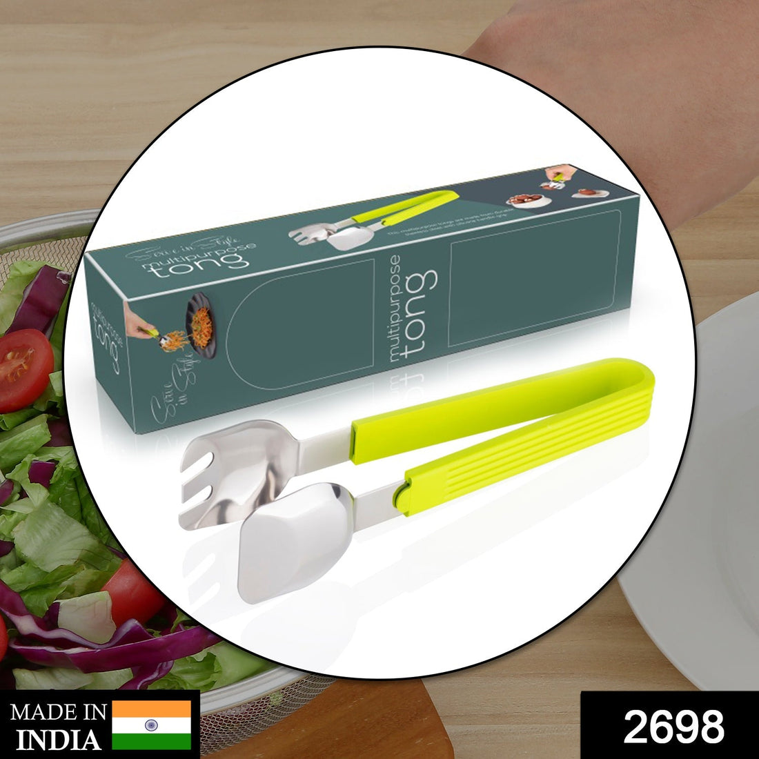 Multi-purpose salad tongs for easy food serving and grabbing in kitchen.