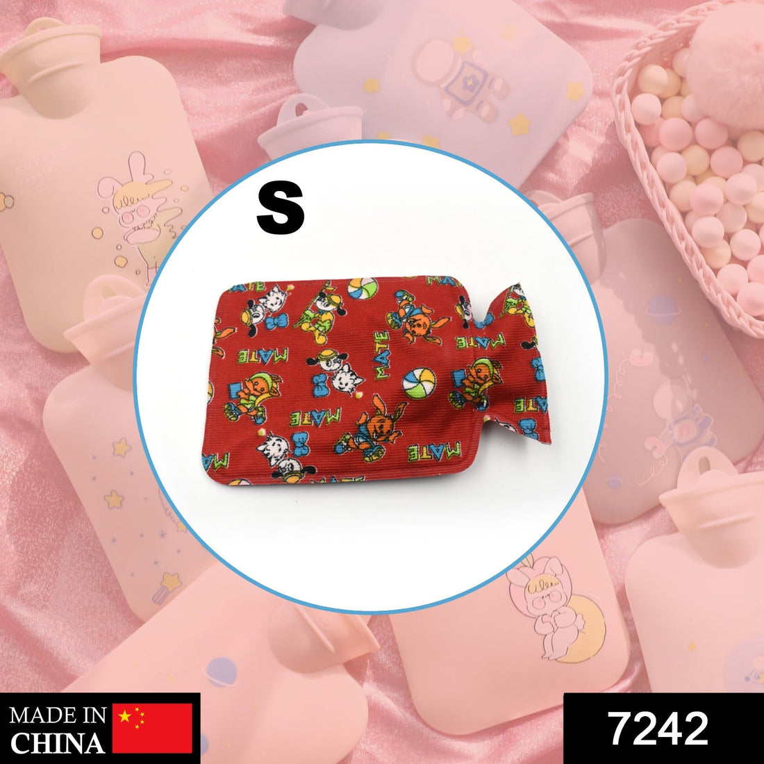 Small rubber hot water heating pad for pain relief.