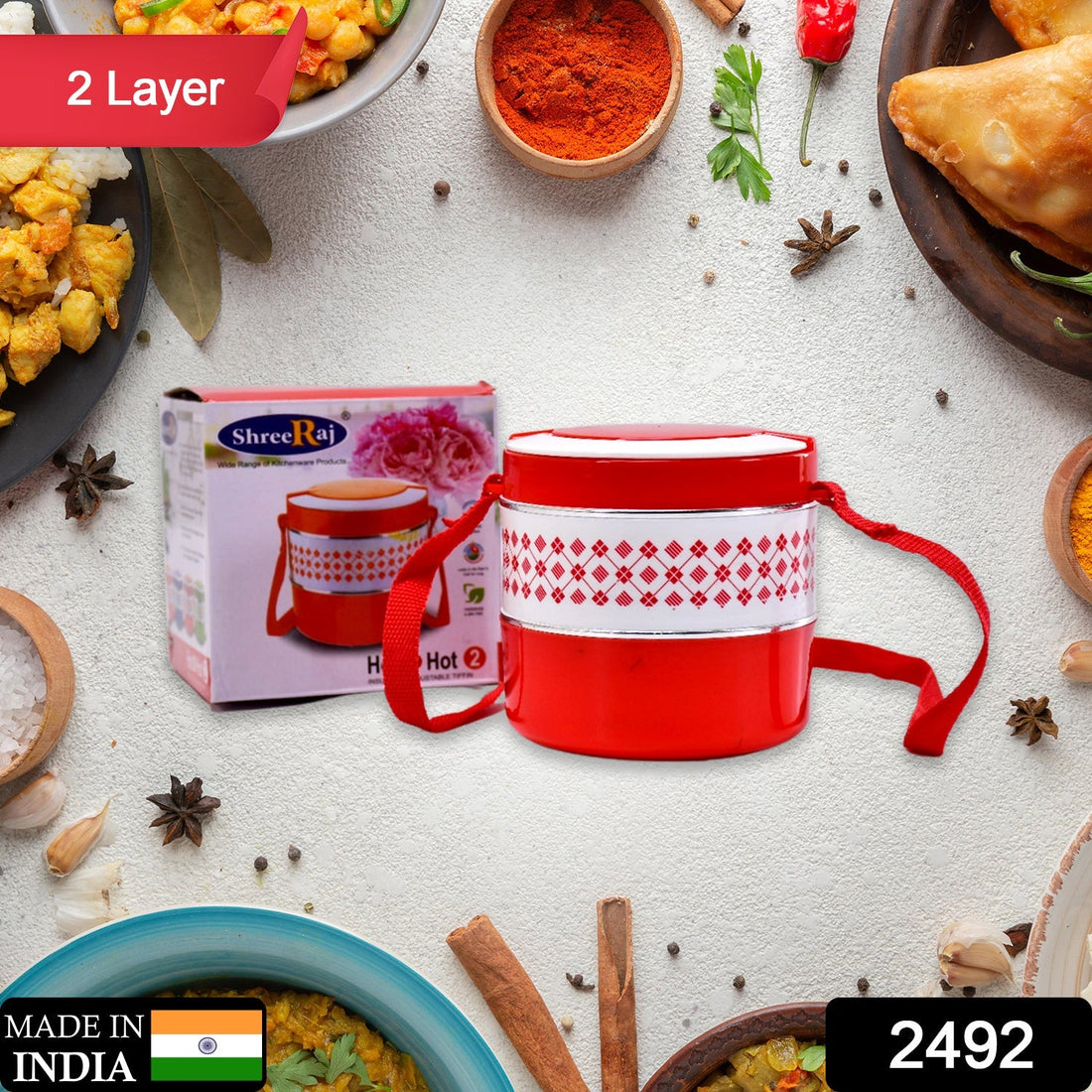 Blue 2-layer insulated tiffin set.