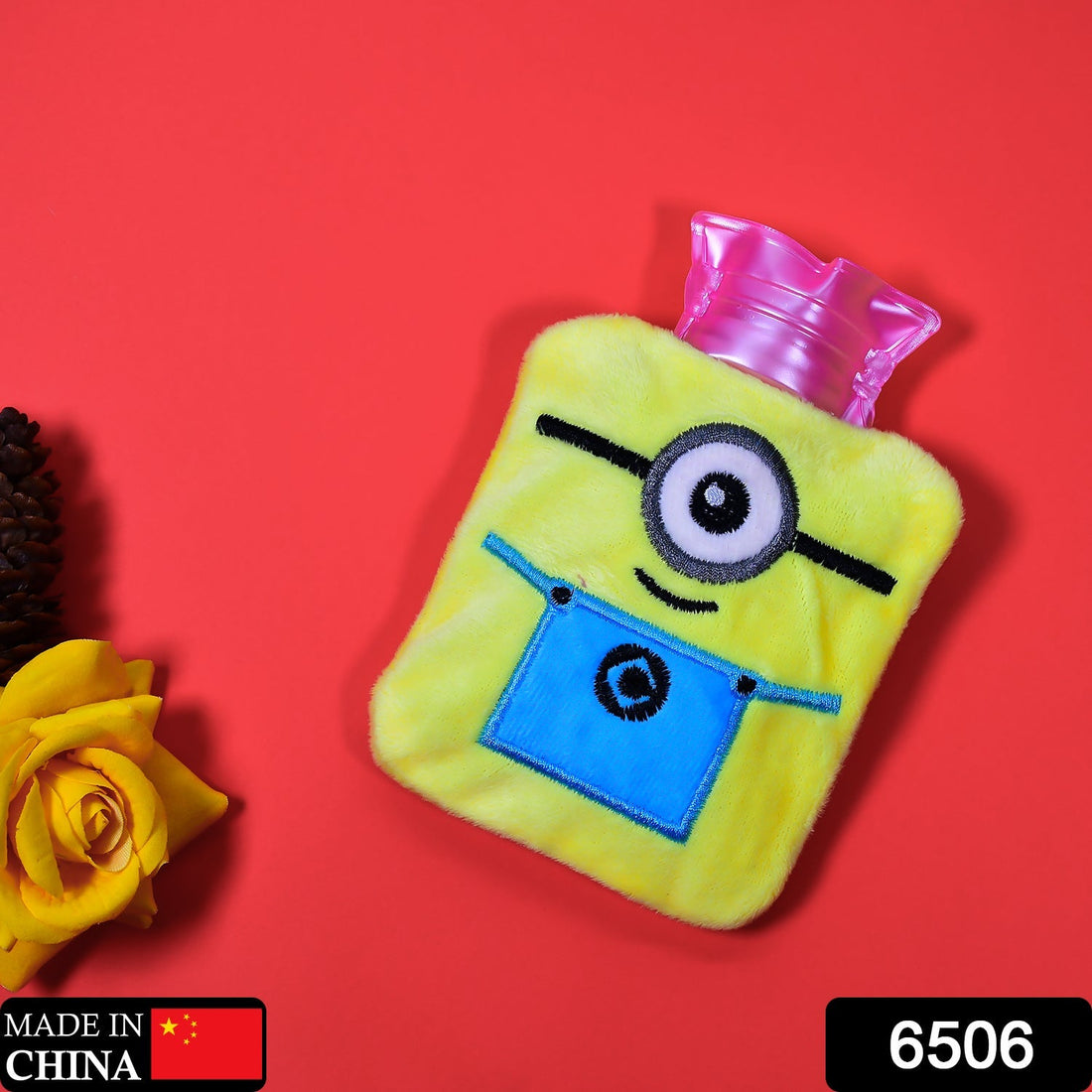 Small Minions hot water bag with cover for pain relief