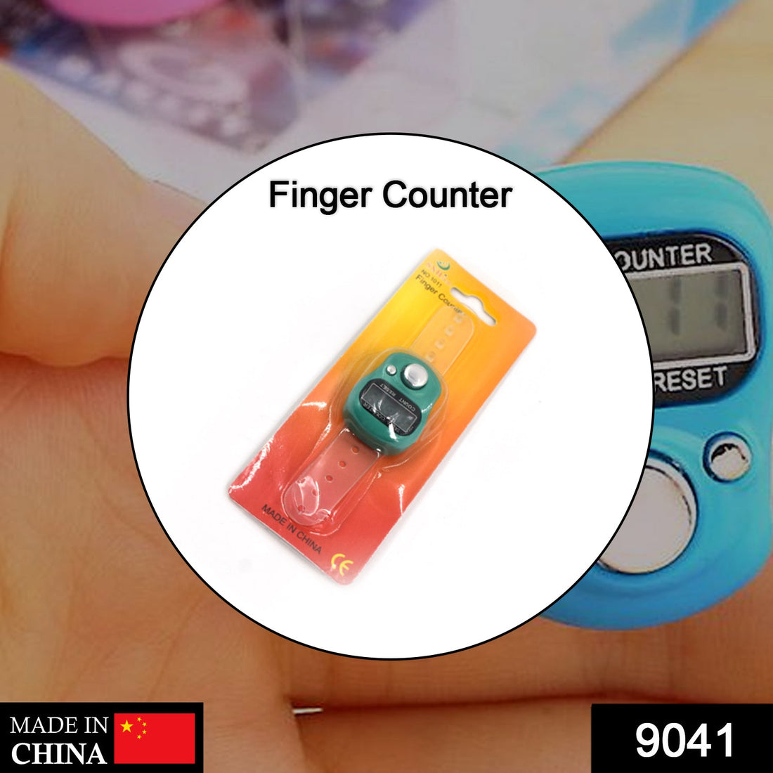 Digital tally counter with a manual hand finger counting mechanism.