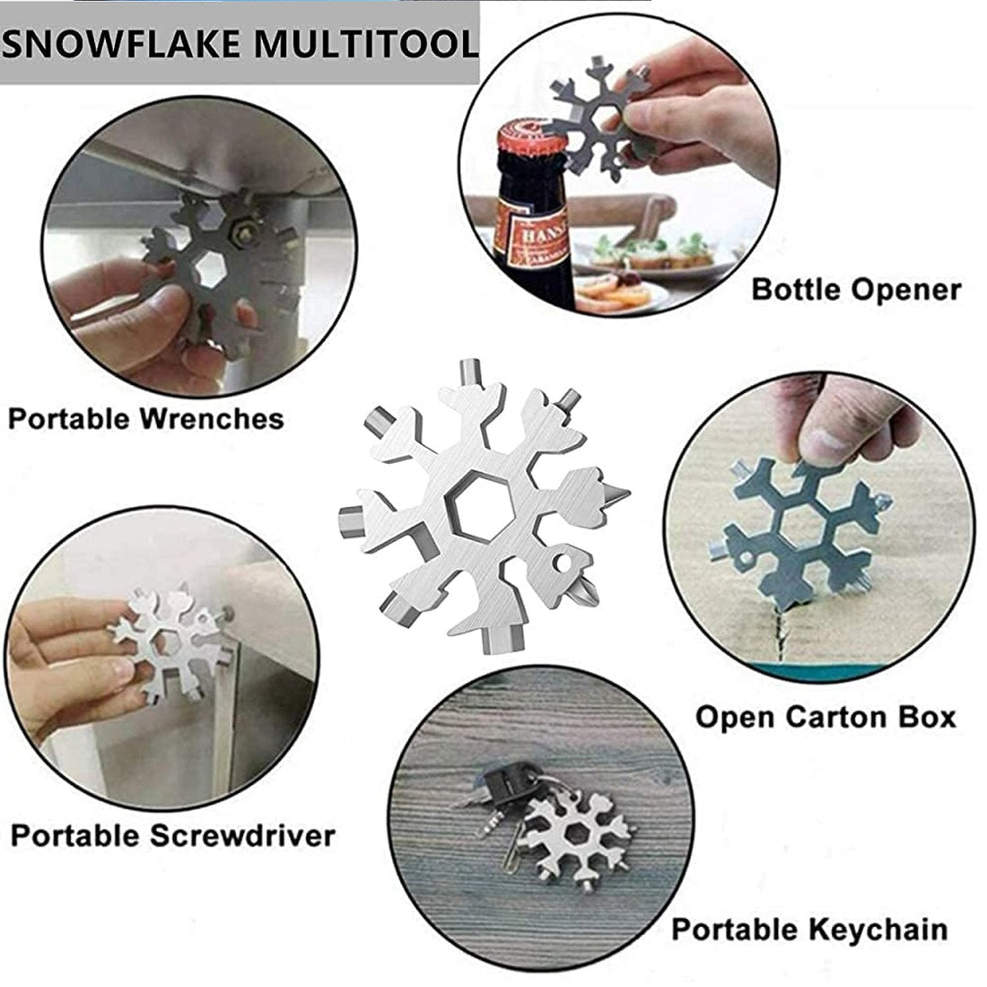 Durable & Portable 18 in 1 Snowflake Multi-Tool, Snowflake Bottle Opener Flat Phillips Screwdriver Kit Wrench your brand