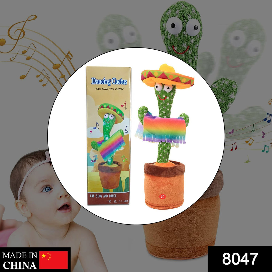 Dancing cactus toy with LED lights and music feature