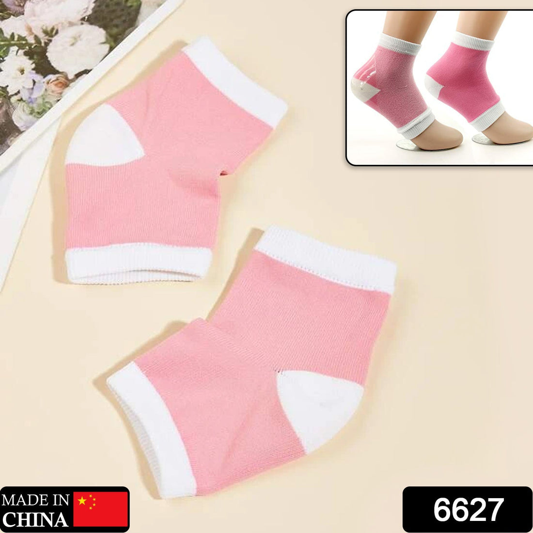 Open toe socks for cracked skin, white, worn on foot