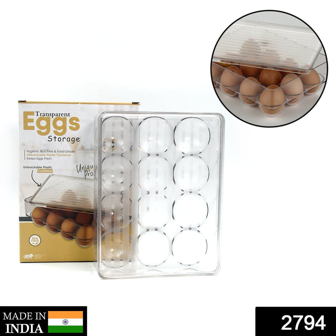 Egg storage box with 12 cavities