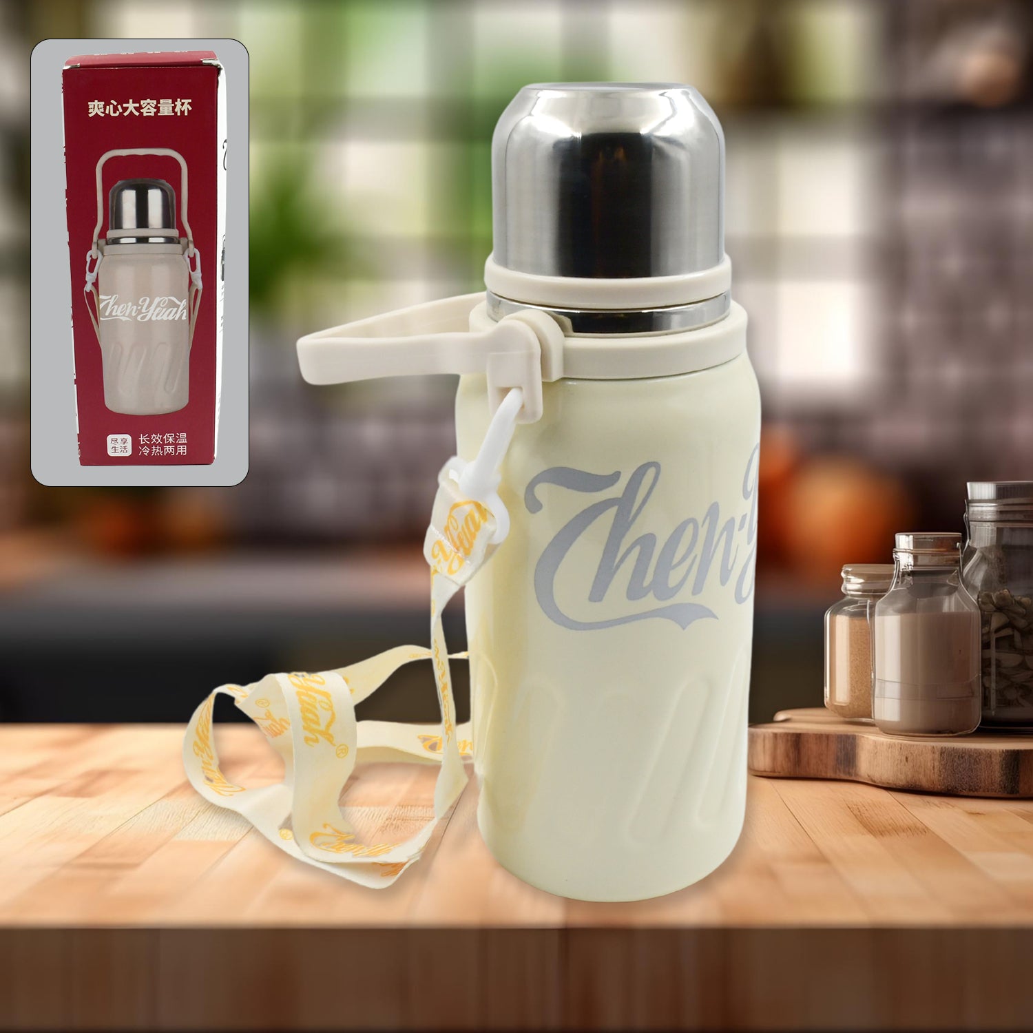 Stainless Steel Vacuum Insulated Water Bottle | Leak Proof Flask for Tea Coffee | Reusable Water Bottle with Hanging Strap | Bottle for Hot & Cold Drinks Wide Mouth Water Flask 1200 ML - Shopmania Wholesale