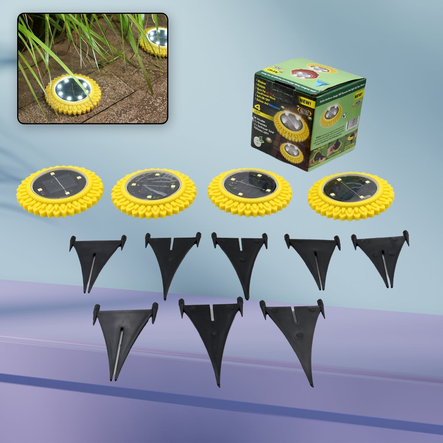 4 Pack Solar Ground Lights, LED Solar Powered Disk Lights Outdoor Waterproof Garden Landscape Lighting for Yard Deck Lawn Pathway Walkway Balcony Decoration your brand