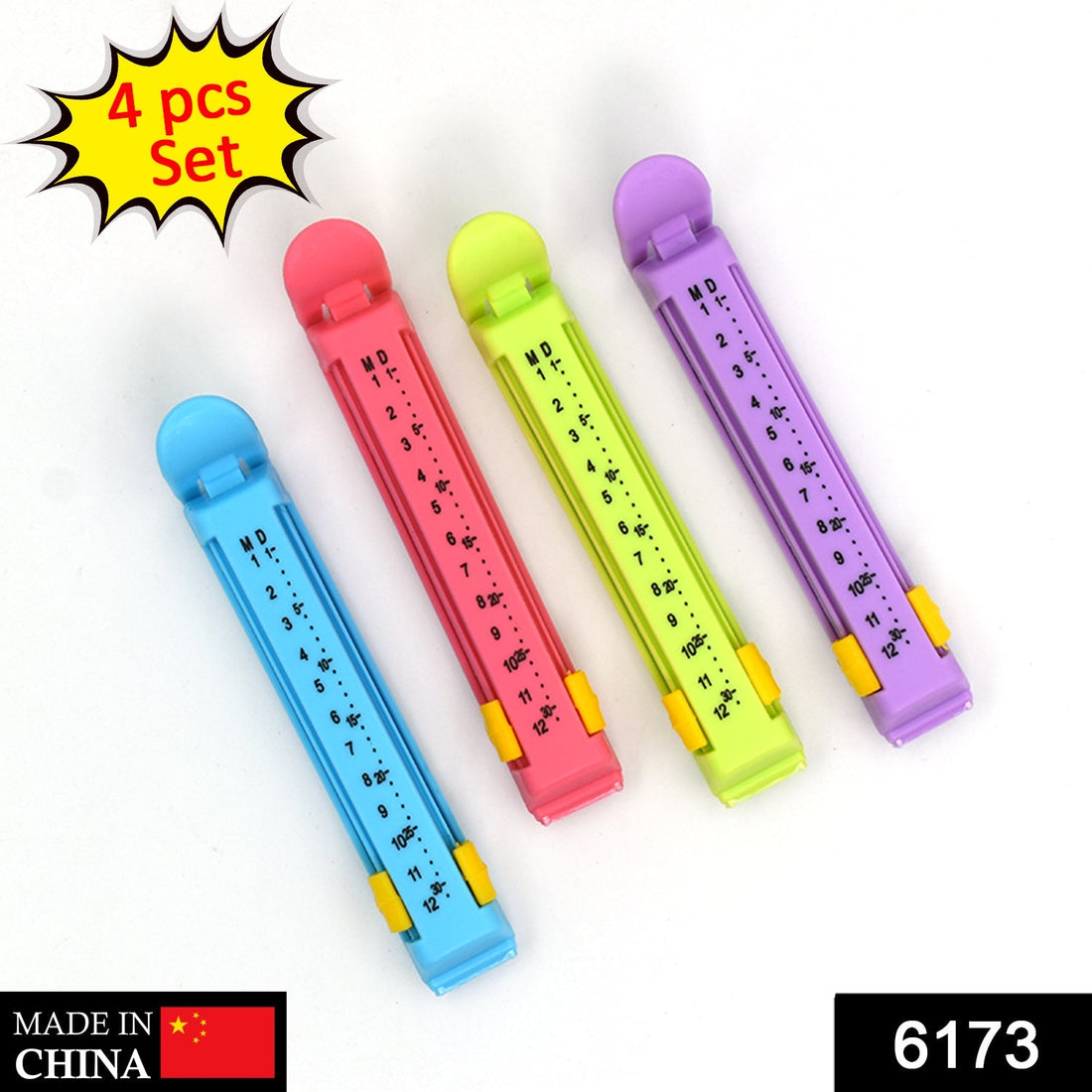 Multicolor plastic bag clip sealer for food, set of 4.
