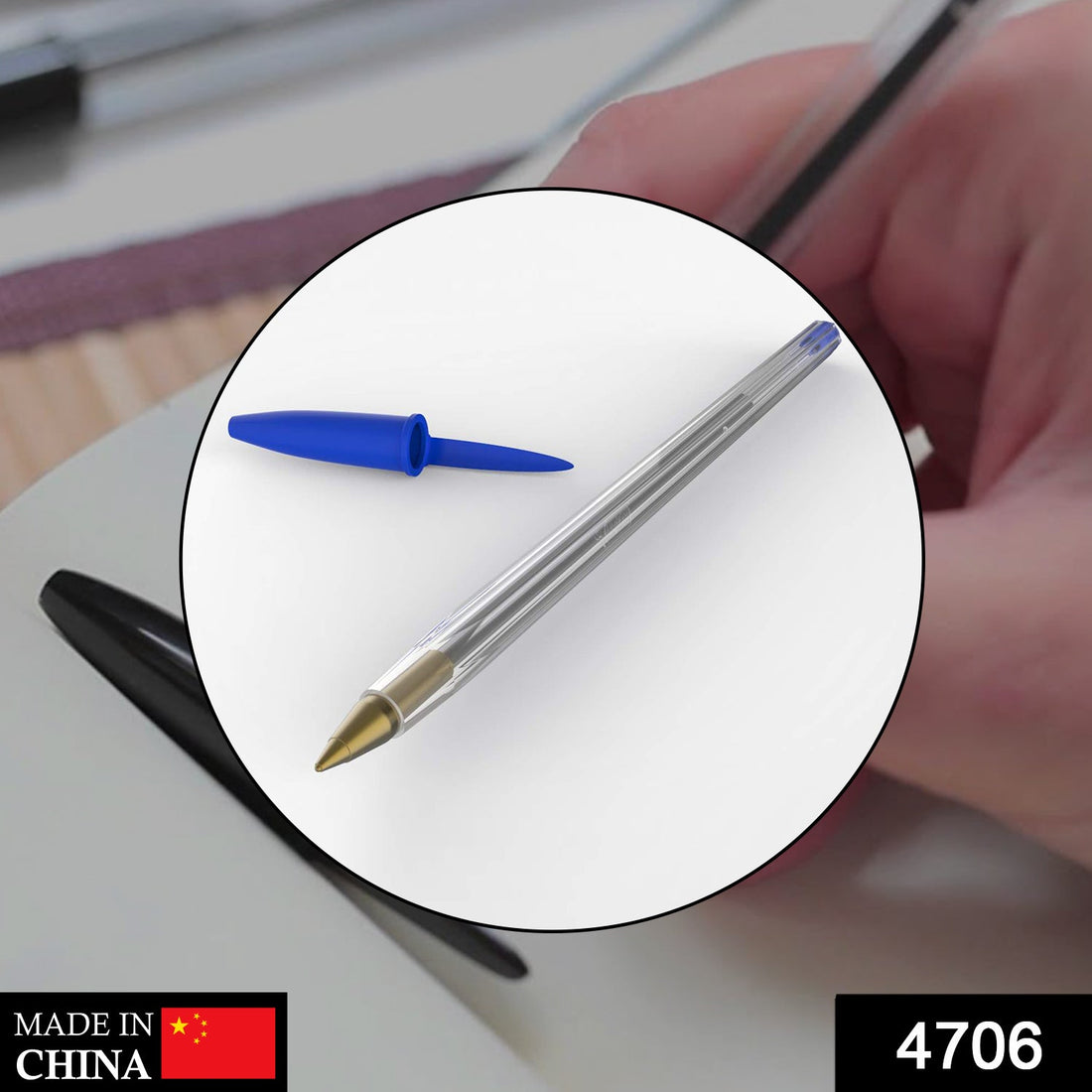 Ball pen with a focus on its smooth writing feature, showing its sleek design and grip