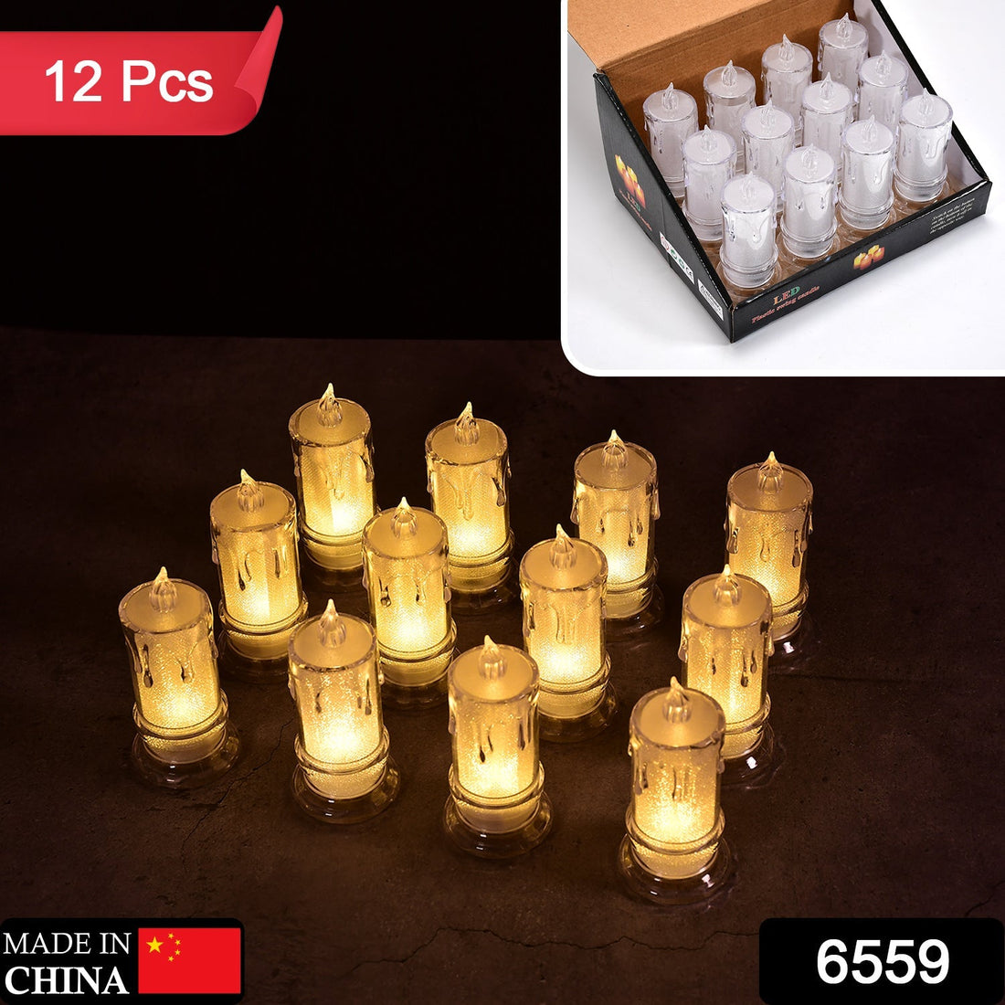 Large flameless candles with a melted design.