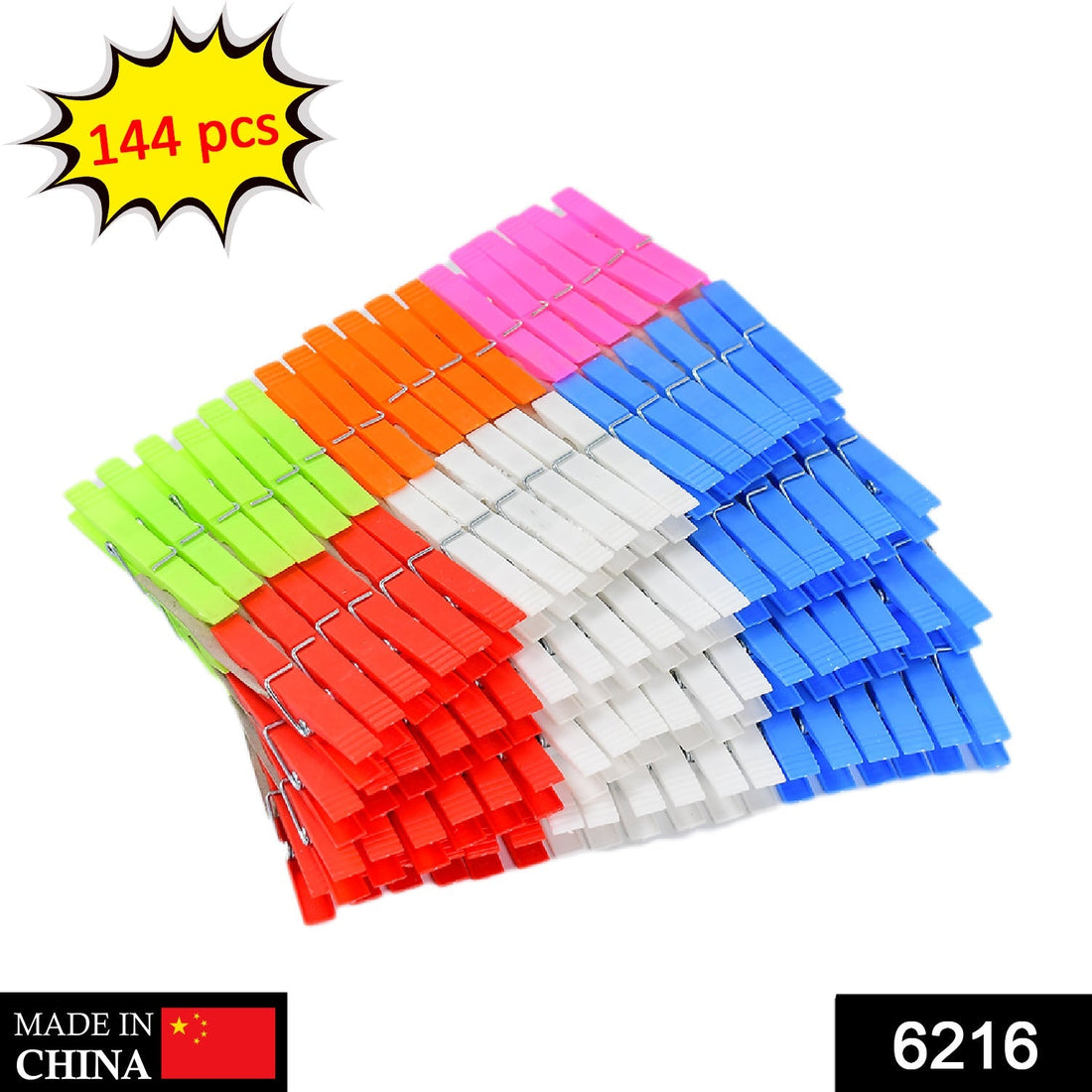 Set of 144 plastic clothes clips for drying