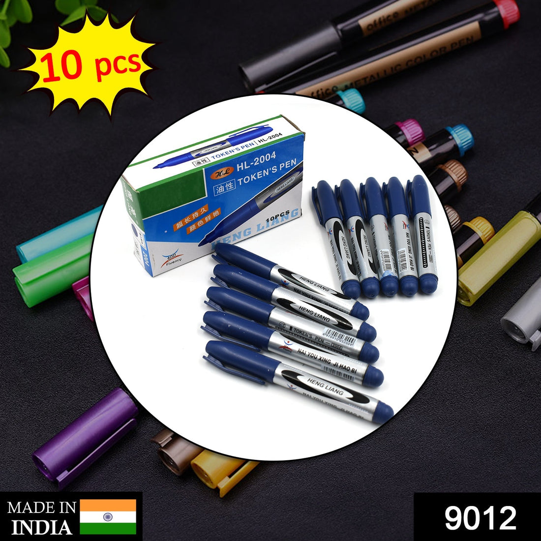 10Pc blue marker and pen set for school and teaching purposes.