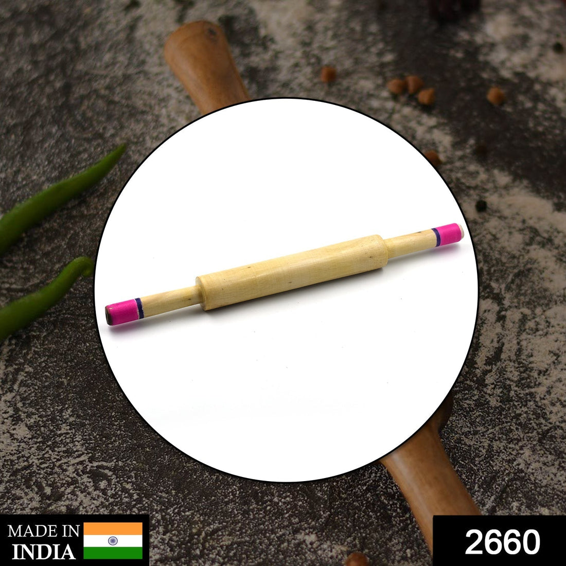 Wooden belan for home use, ideal for rolling rotis and other flatbreads