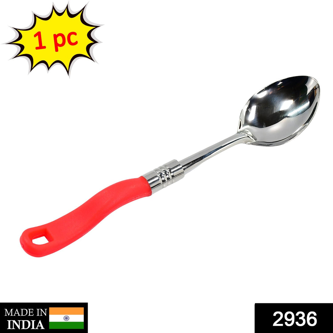 Serving spoon with stainless steel head and plastic handle